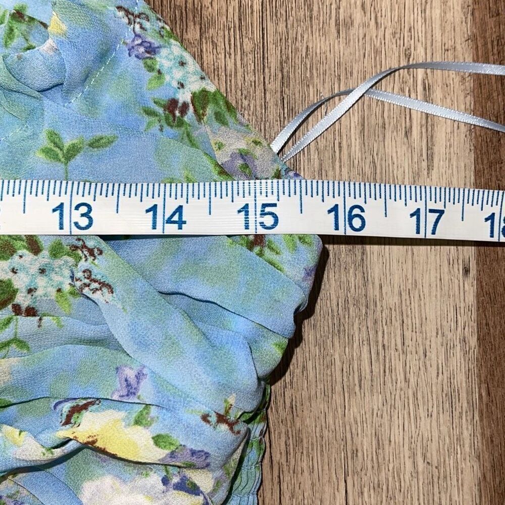 ASTR‎ the Label Womens Floral Shirred V-Neck Shirred Sundress Blue Green Medium - Picture 10 of 11